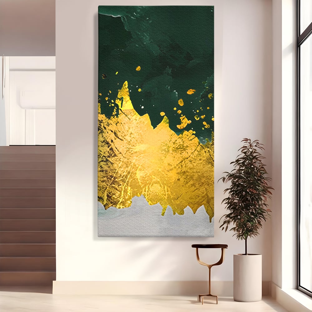 Tablou canvas cu tablou canvas abstract verde si auriu, fara rama, pe sasiu de lemn